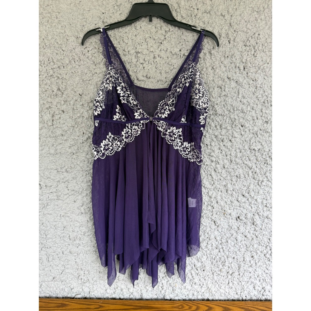 Purple Lace Mesh Babydoll Lingerie Set with G-String Thong Size XXXL